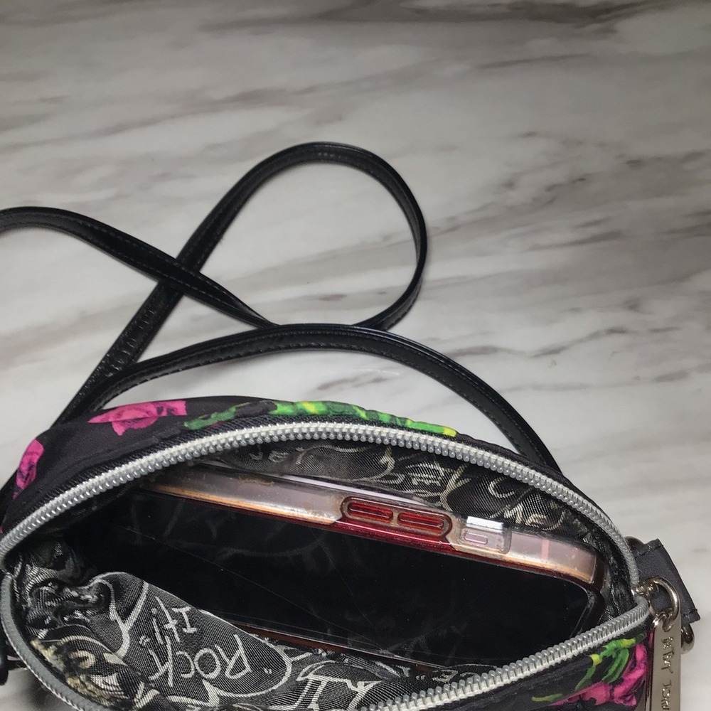 BETSEY JOHNSON Pink Roses Small Round Fabric Crossbody Purse Bag *REPLACED STRAP - Picture 7 of 10
